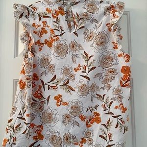 SHEIN VCAY Plus Floral Print Ruffle Trim Mock Neck Blouse
